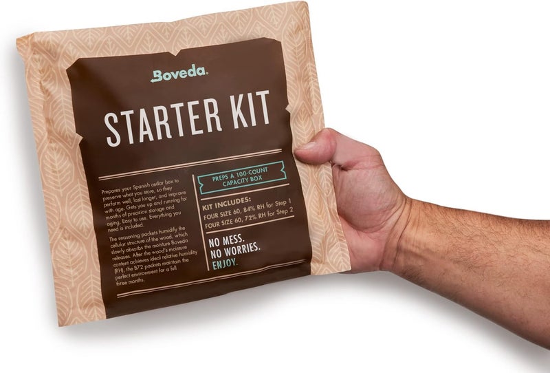 Boveda Starter Kit Bundle: Season a Wooden Storage Box Plus Maintain Humidity with 2-Way Humidity Control | Includes (2) Each Size 60 84% RH & 72% RH | 1-Count - Image 2